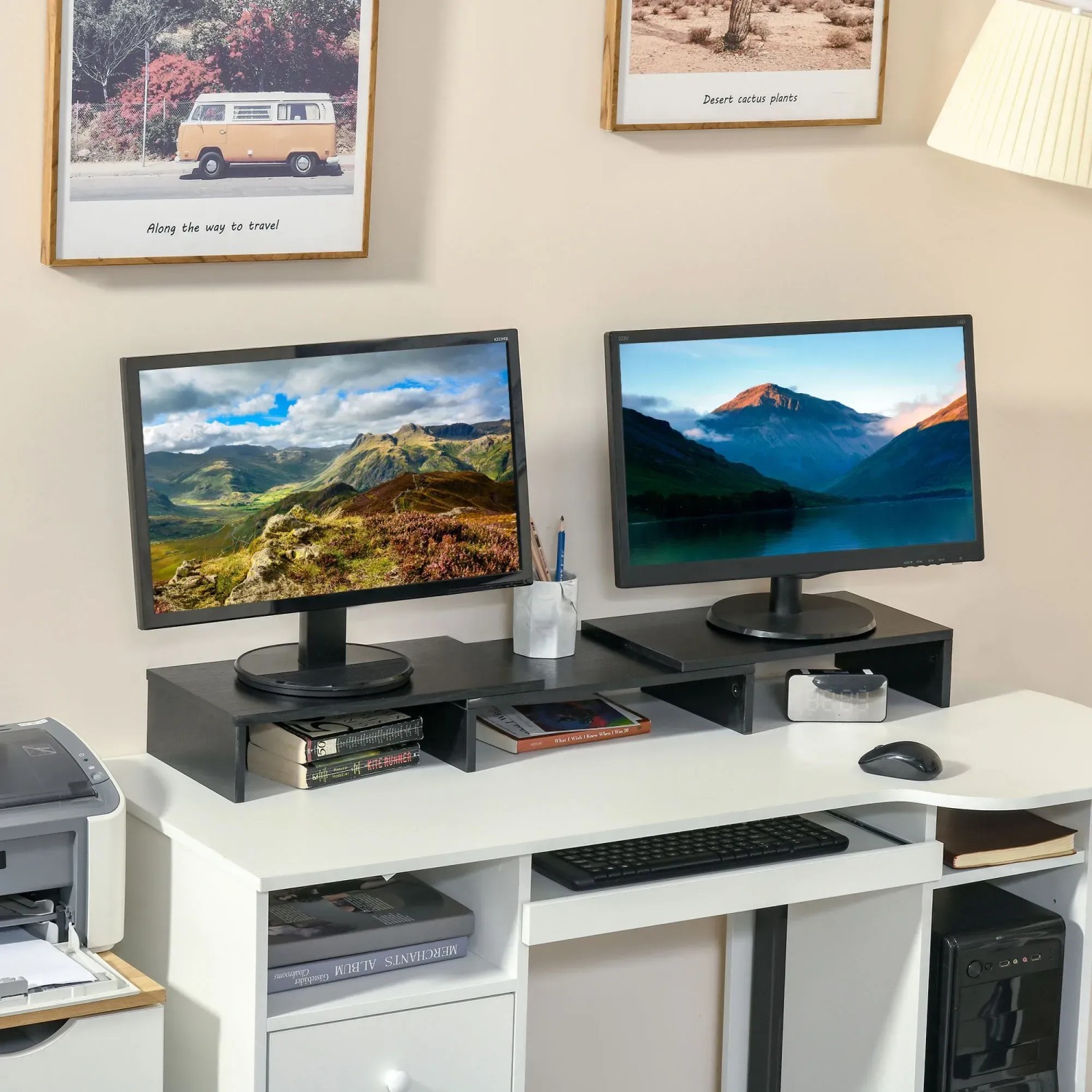 Verstellbarer Vinsetto Monitorständer Doppelter für zwei Monitore auf Schreibtisch.
