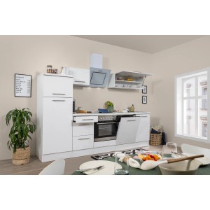 Respekta Premium Küchenzeile, 280 cm, Weiß Hochglanz mit E-Geräten.