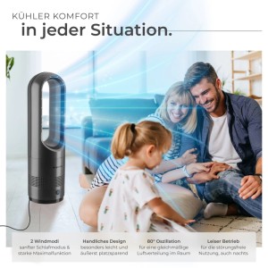 Tectake Turmventilator Polar, anthrazit, mit Oszillation und verschiedenen Geschwindigkeitsstufen.