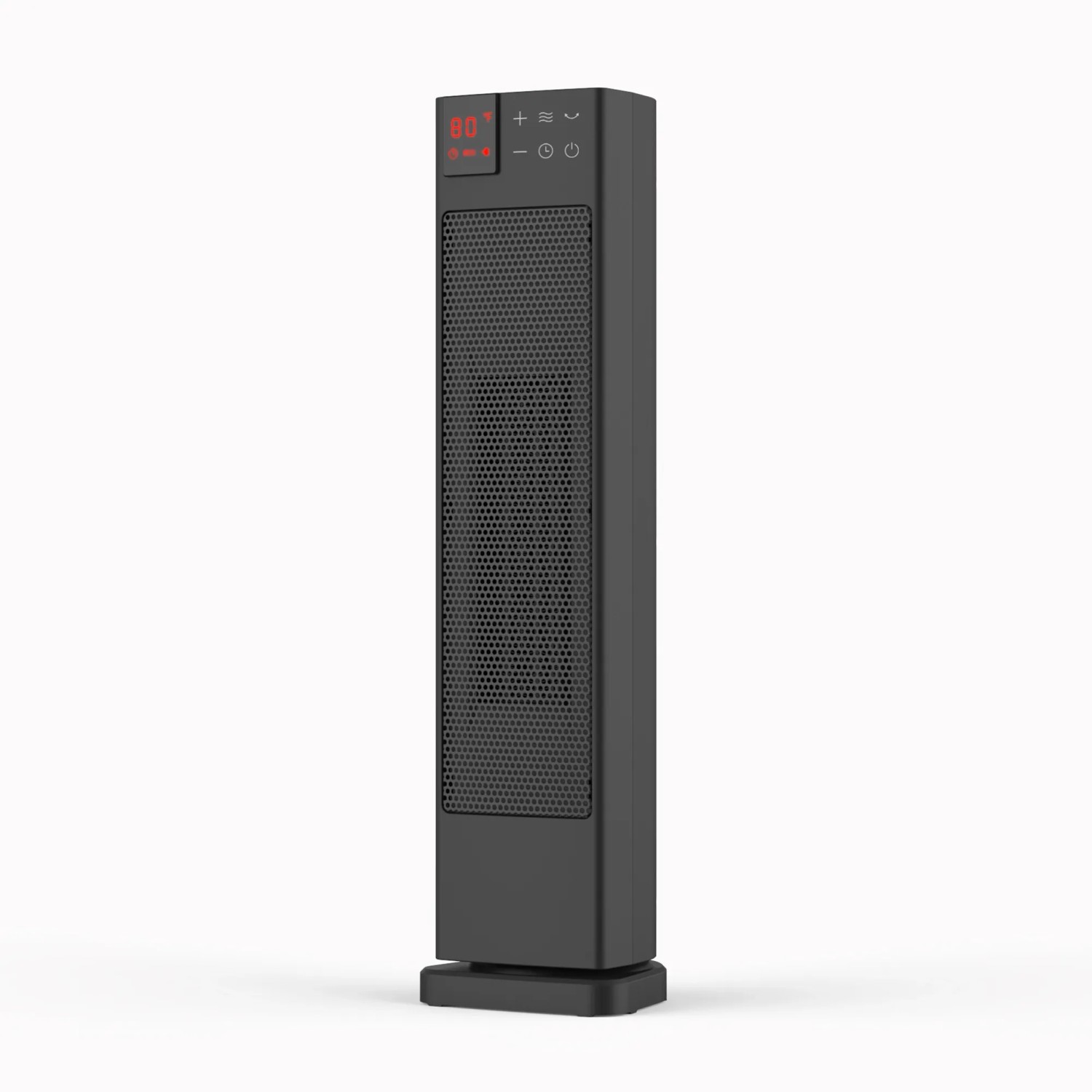 Schwarzer Midea Turmheizlüfter NTH20-22ER(BK) mit digitalem Display, 2000 Watt Leistung.