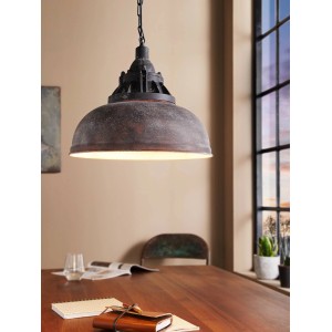 Antik-braune Eglo Pendelleuchte Grantham mit Stahl-Lampenschirm (Ø 37cm) für Wohn- und Esszimmer.