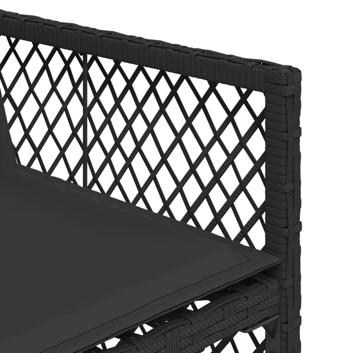 Detailansicht: Schwarzer Gartenstuhl mit Kissen aus der vidaXL 9-tlg Essgruppe, Poly Rattan.