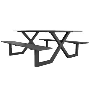 Osoltus Alu Picknick Gartentisch Naples Anthrazit 180cm mit zwei Bänken und X-Gestell aus Aluminium.