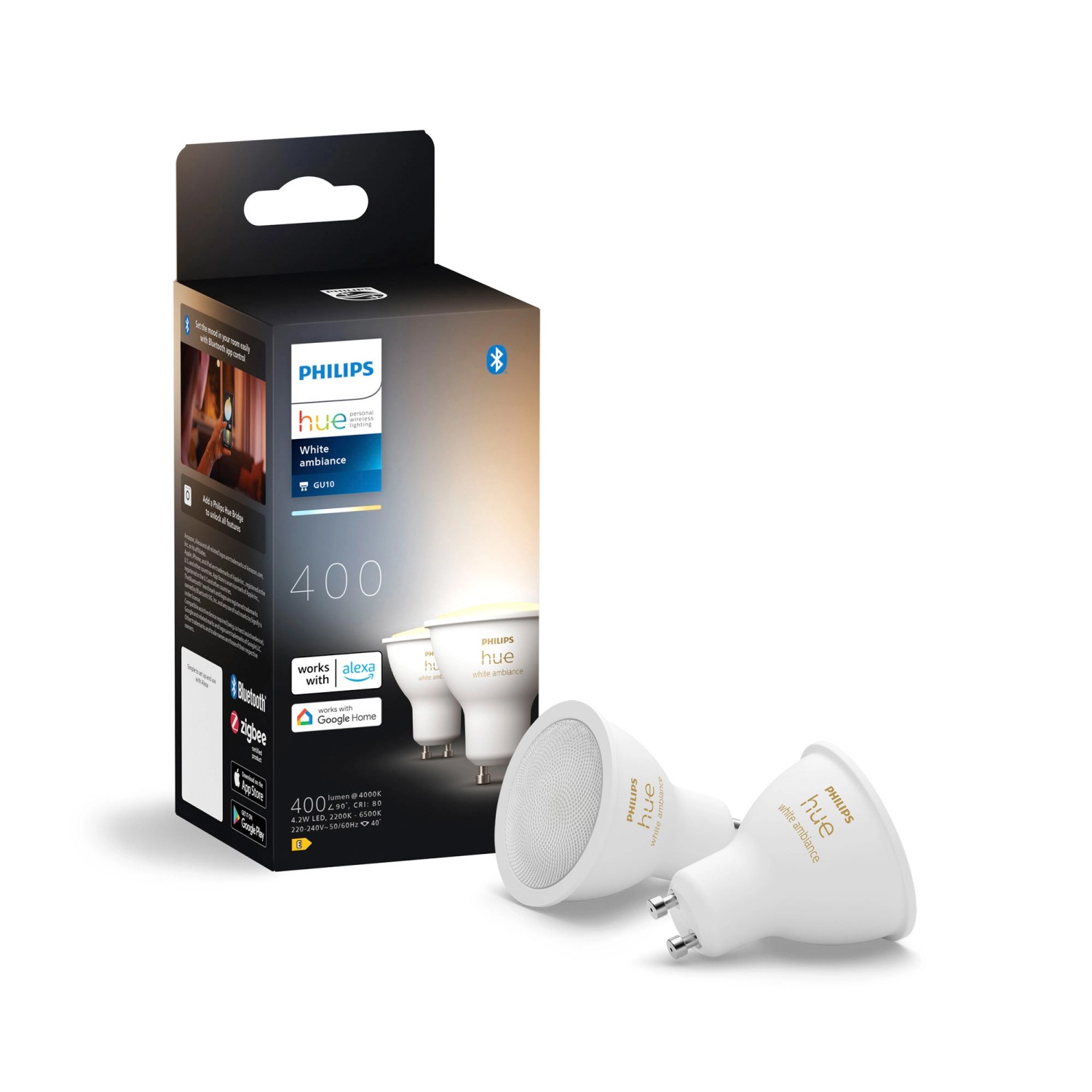 Philips Hue LED-Leuchtmittel GU10 Spot 4,2 W 350 lm 5,7 x 5 cm Doppelpack