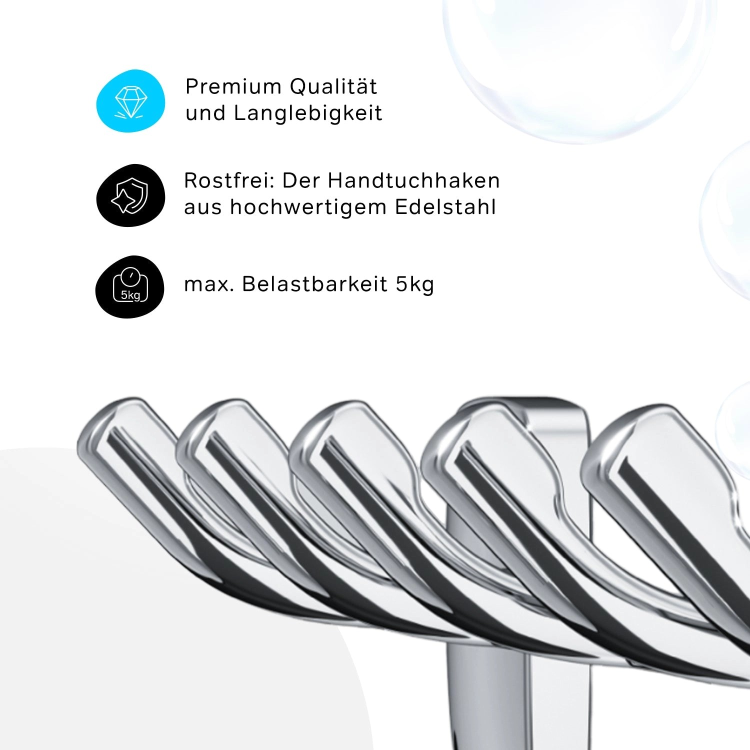 AM.PM Handtuchhaken-Set Gem Chrom, 5er-Set, Edelstahl, für Bad & Küche.