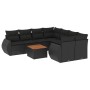 Schwarze 9-tlg. vidaXL Garten-Sofagarnitur aus Poly Rattan mit Kissen und Tisch.