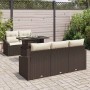 Braunes 6-tlg. vidaXL Garten-Sofa-Set aus Poly Rattan mit Tisch und cremefarbenen Kissen.
