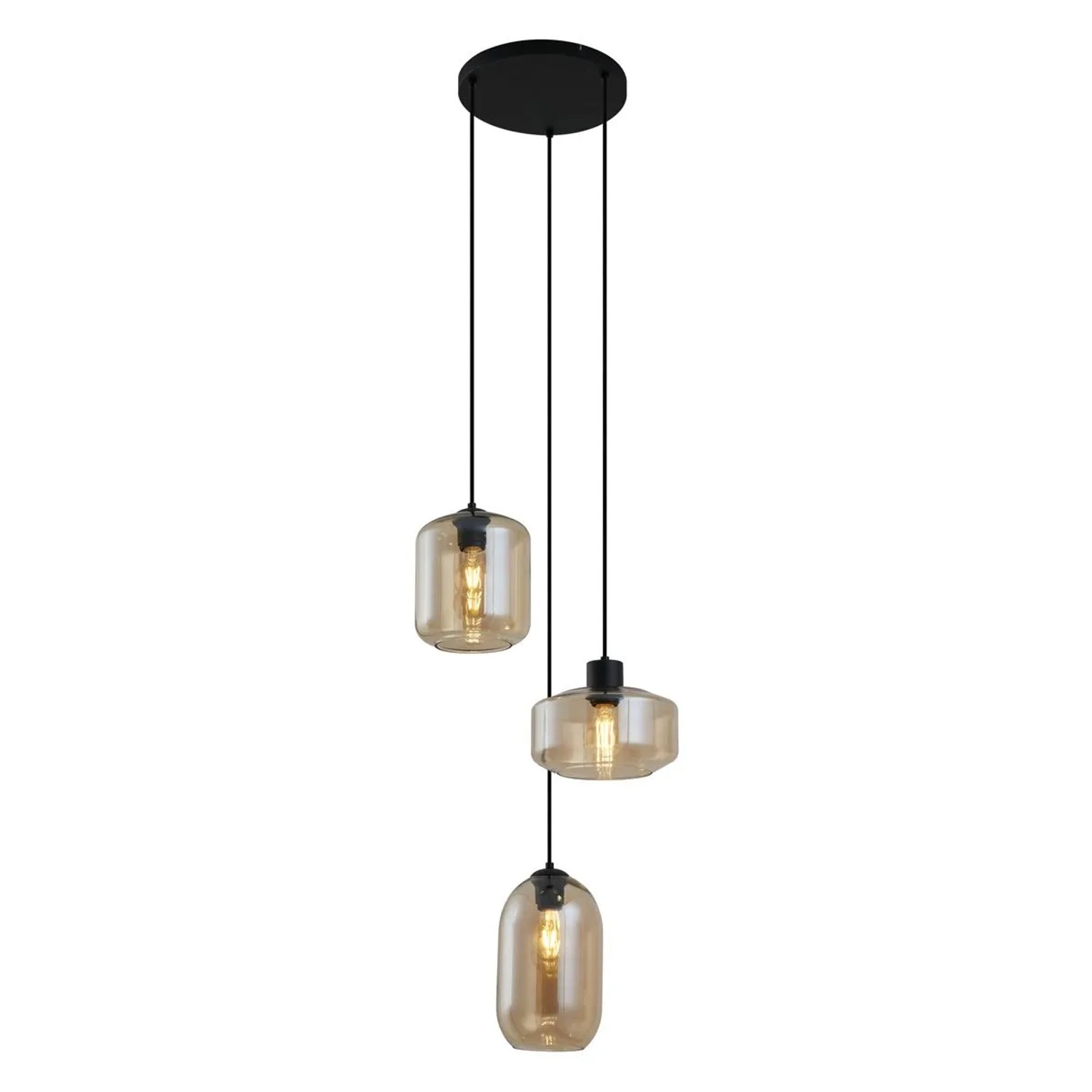 QAZQA Moderne Hängelampe Schwarz mit Bernsteinfarbenem Glas 3 Flammig Sheena