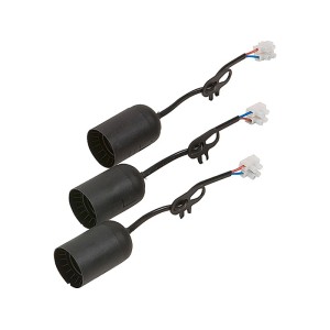 3er Set schwarze E27 Lampenfassungen mit Kabel und Lüsterklemme für Lampeninstallation.