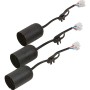 3er Set schwarze E27 Lampenfassungen mit Kabel und Lüsterklemme für Lampeninstallation.