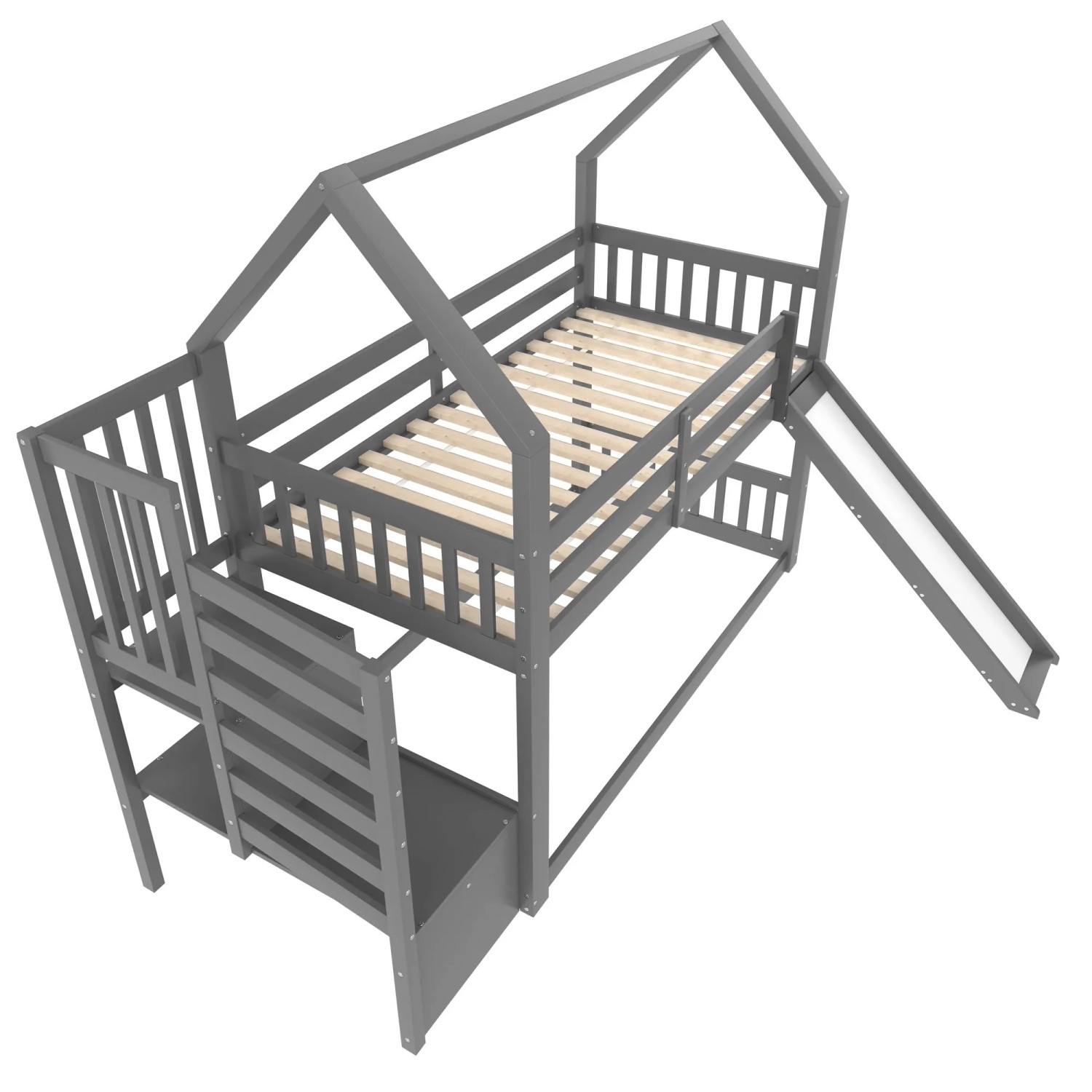 okwish Kinderbett 90×200 Etagenbett mit Stauraumtreppe und Rutsche ohne Matratze