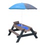Axi Sand- und Wasser-Picknicktisch Nick grau-blau mit Sonnenschirm. Sandkasten mit Tisch.