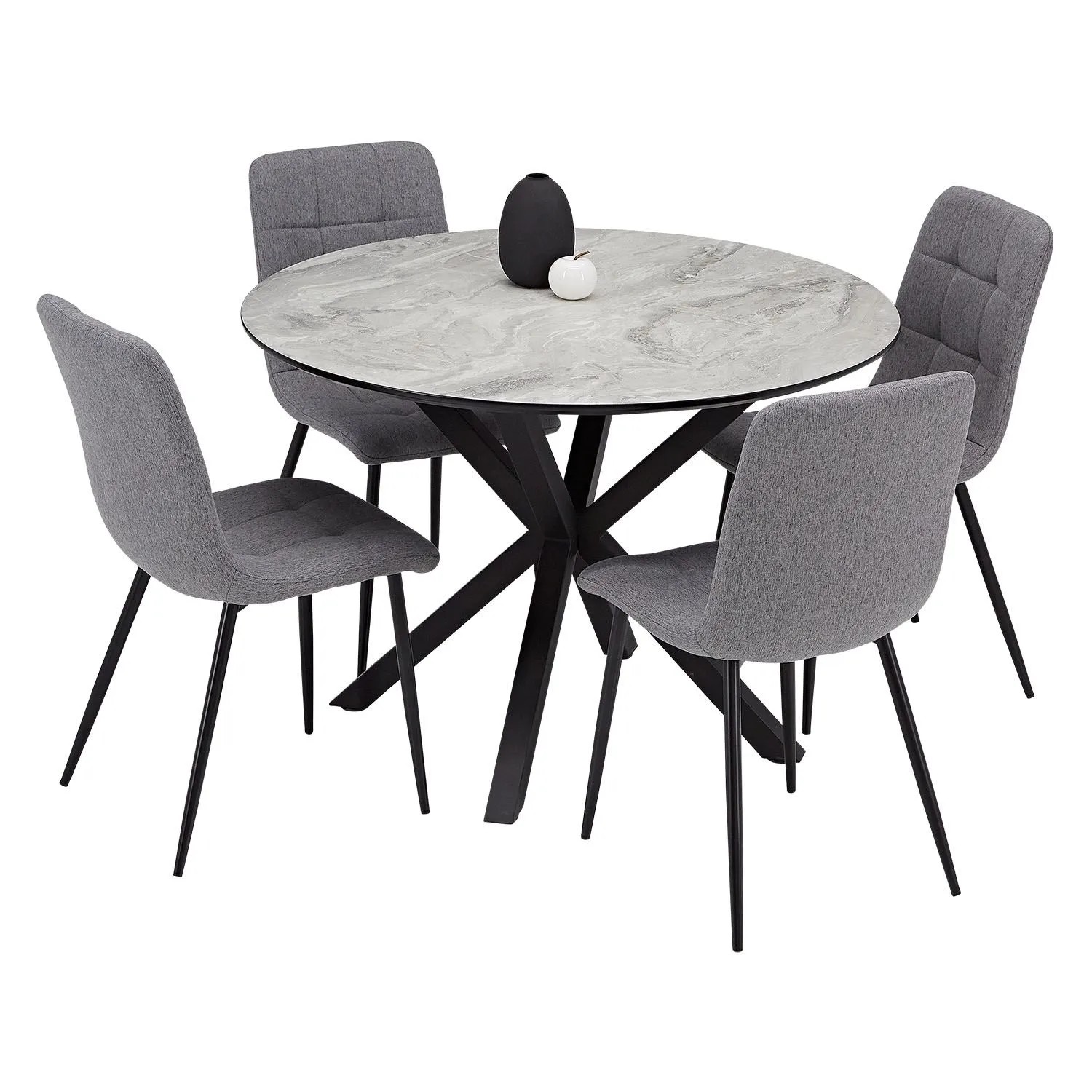 Homestyle4u Esstisch mit 4 Polsterstühlen Leinen Essgruppe 3087