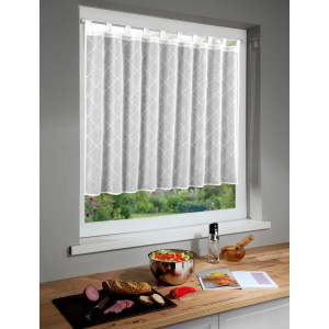 Weißes Schlaufenpanneau Gabrielle, 95x140 cm, mit Rautenmuster für Fensterdekoration.