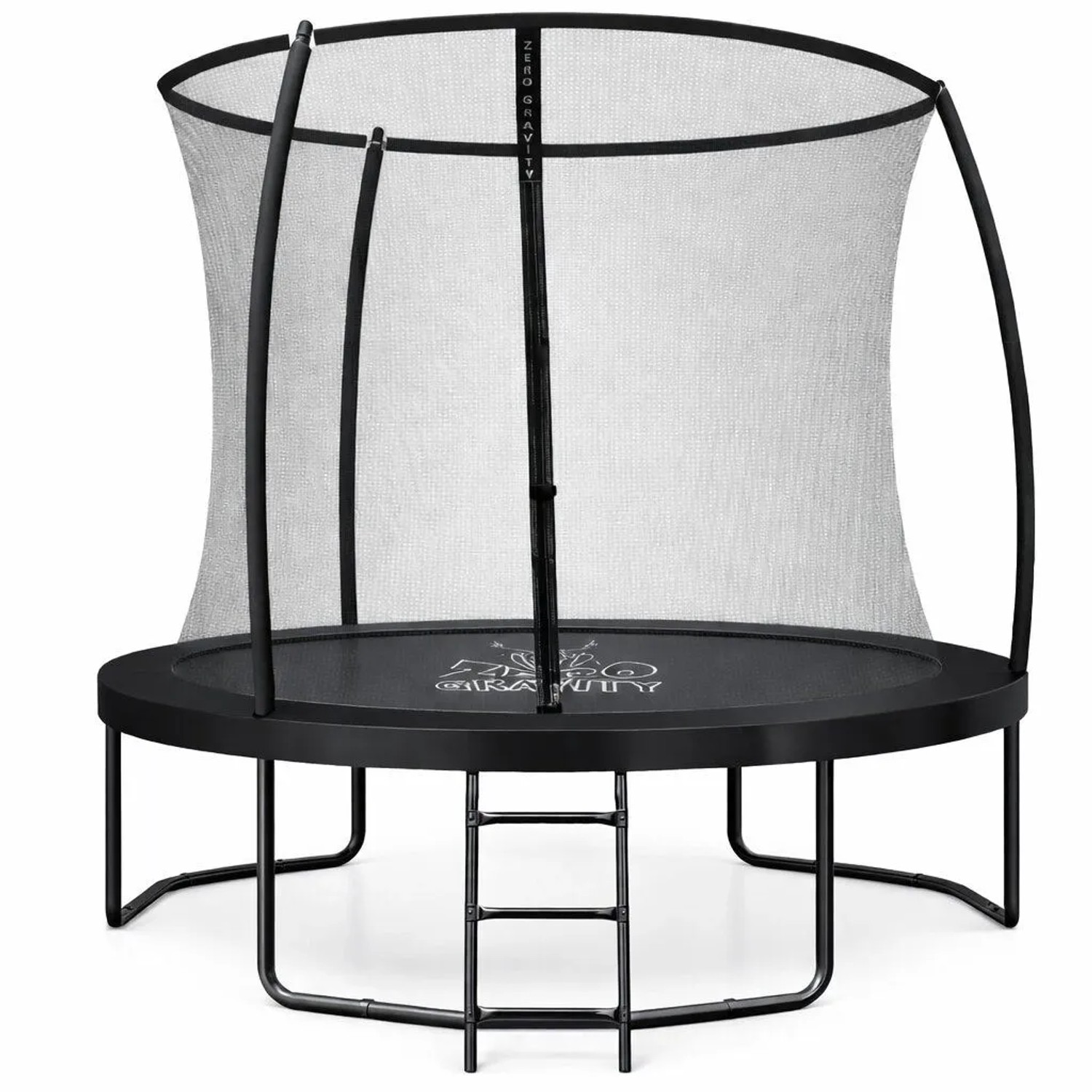 Zero Gravity Trampolin ø 244 cm - TÜV GS - Smartes Klappnetz - Inkl. Leiter & Bodenanker - Schwarz