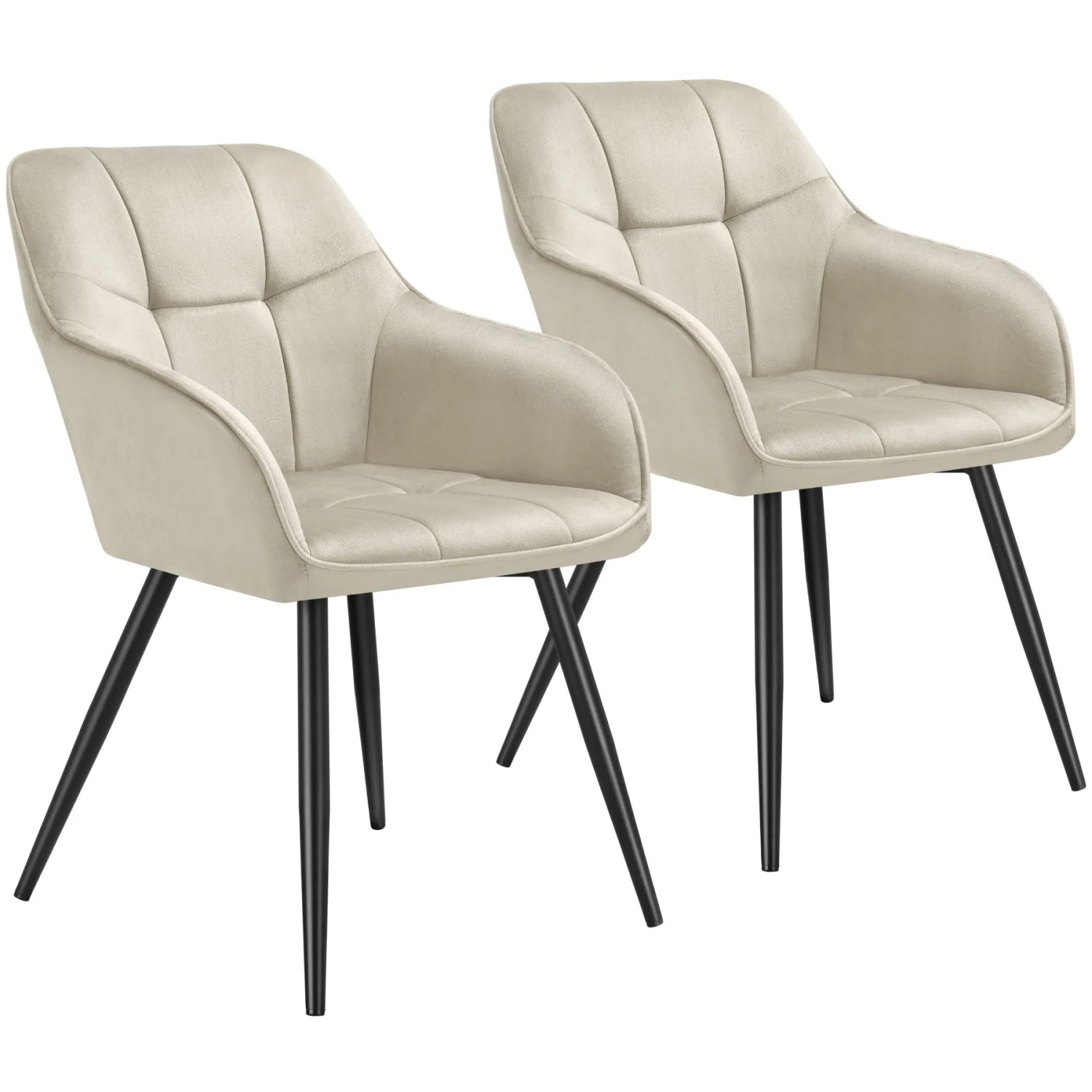 Tectake Esszimmerstuhl Marilyn Gepolstert  In Samtoptik  Gesteppt Durchgehende Lehne 2Er Set 62 x 58 x 82 cm Creme Schwarz