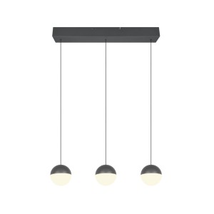Anthrazitfarbene LED-Pendelleuchte Senta mit drei kugelförmigen Leuchten. Modernes Design für Essbereiche.