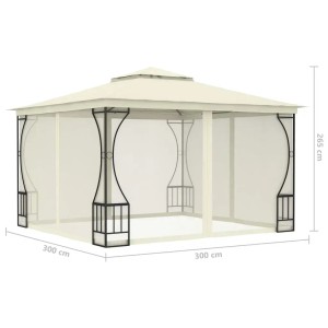 Cremefarbener vidaXL Pavillon mit Netz, 300x300x265 cm, ideal für Garten & Terrasse.