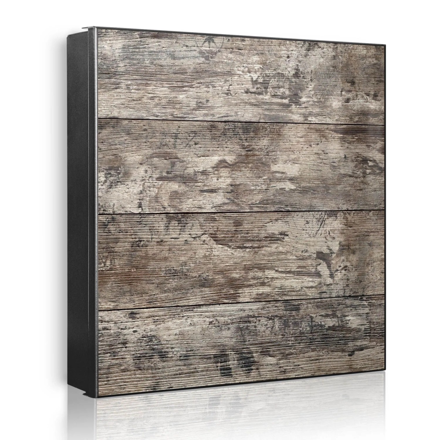 Banjado Großer Schlüsselkasten Metall 30x30cm Schwarz Scharnier Links 50 Haken Beschreibbar Magnetisch Motiv Alte Planken