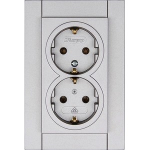 Kopp 2-fach Steckdose Athenis Stahl für Schalterdose, Schutzkontakt.