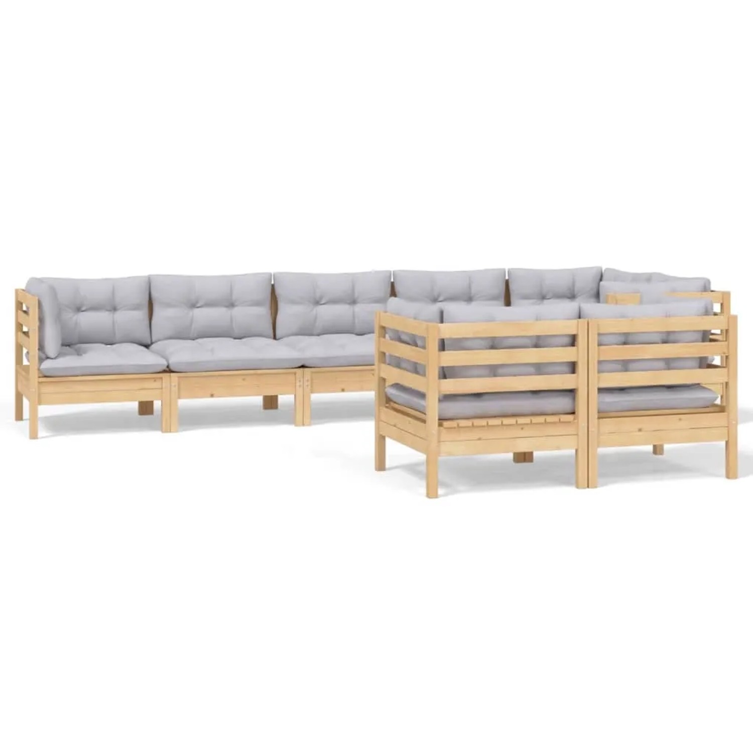 vidaXL 8-Tlg Garten-Lounge-Set mit Grauen Kissen Kiefer Massivholz 3096501