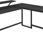 Schwarzer Vasagle L-förmiger Computertisch mit Monitoraufsatz.