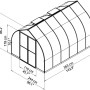 Silbernes Palram Canopia Bella Gewächshaus 3.6x2.4 mit Stegplatten und Maßangaben.