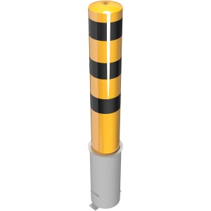 Herausnehmbarer Stahlrohrpoller, 1500 mm, gelb-schwarz, zur flexiblen Absperrung.