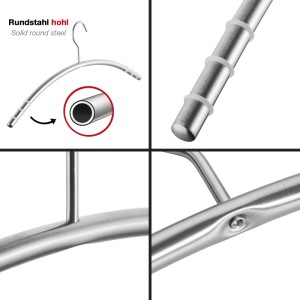 SOTECH Design Kleiderbügel mit Antirutsch Ringen Edelstahl Gebürstet Ø12 mm x 433 mm Rundrohr mit Haken