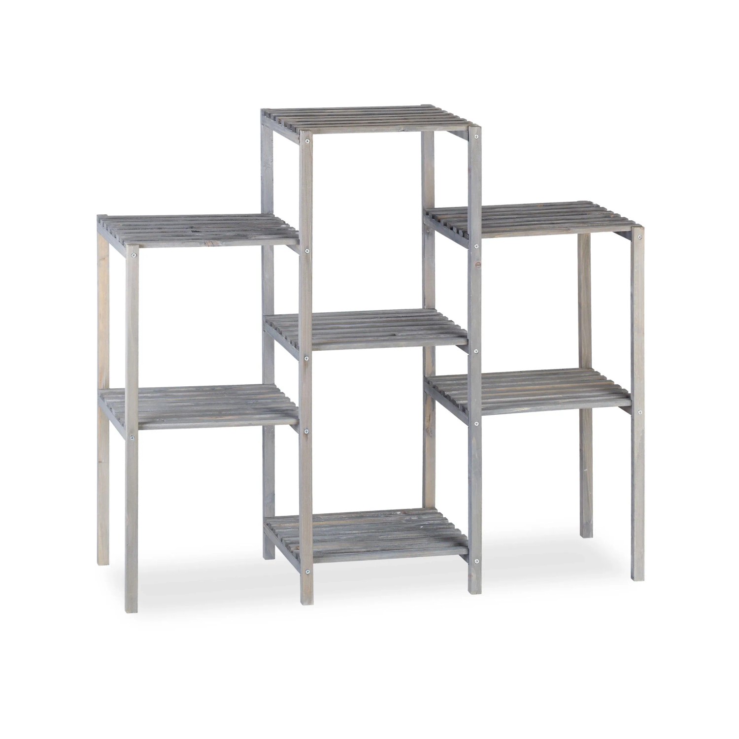 Relaxdays Blumenregal Tannenholz Grau mit 7 Ablagen 86 cm x 95 cm x 29 cm 2,9 kg
