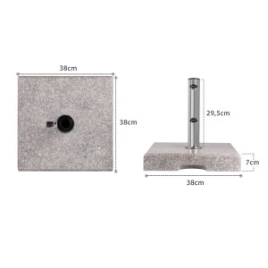 Sekey Betonschirmständer, 25 kg, Granit, mit Edelstahlrohr, Maße und Details.
