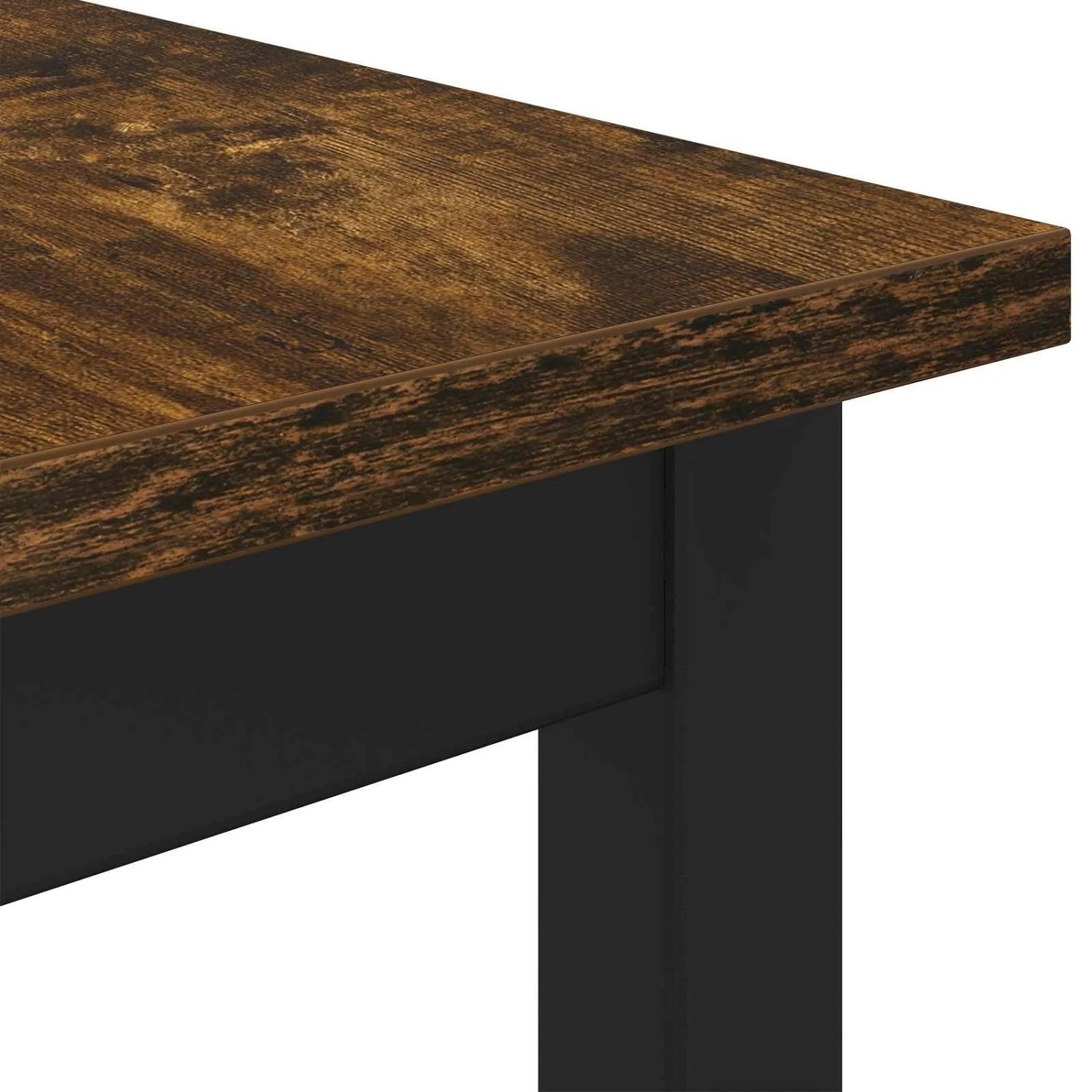 Detailansicht vidaXL Esstisch: dunkelbraune Holzoptik-Platte, schwarzer Metallrahmen. Robust, modern.