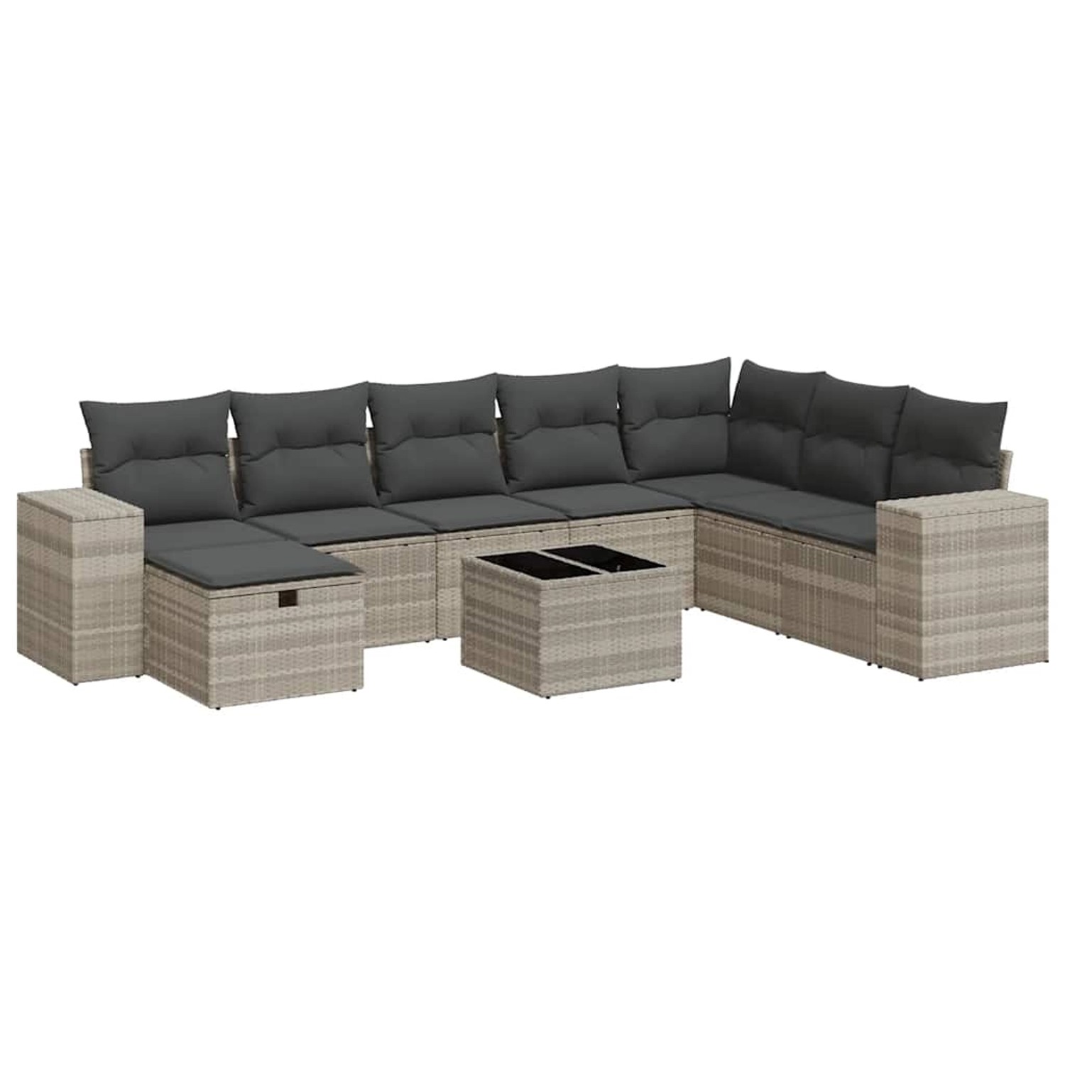 vidaXL 9-Tlg Garten-Sofagarnitur mit Kissen Hellgrau Poly Rattan 3325748 günstig online kaufen