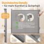 Graues Sekey Treppenschutzgitter ausziehbar. Details: verstellbare Halterung, automatischer Verschluss, ABS-Kunststoff, Metallrahmen.