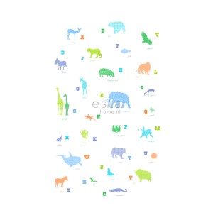 ESTAhome Fototapete Tiere Multicolor 150x279cm mit Tiermotiven und Buchstaben.
