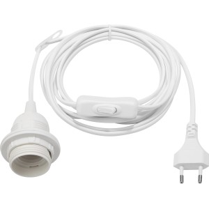 Weißes E27 Beleuchtungsset mit Schalter und Stecker für Lampeninstallation.