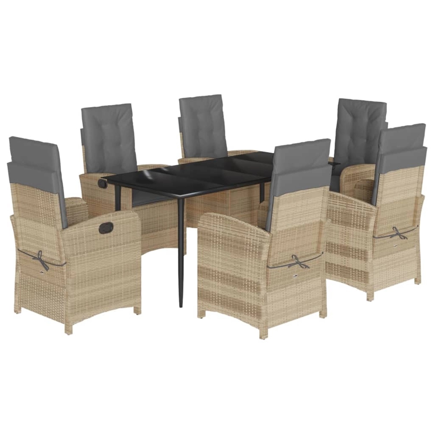 vidaXL 7-Tlg Garten-Essgruppe mit Kissen Beigemischung Poly Rattan 3212396