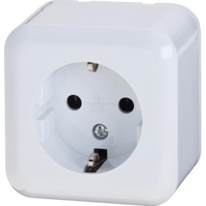 Weiße 1-fach Aufputz-Steckdose für den Innenbereich, 230V.