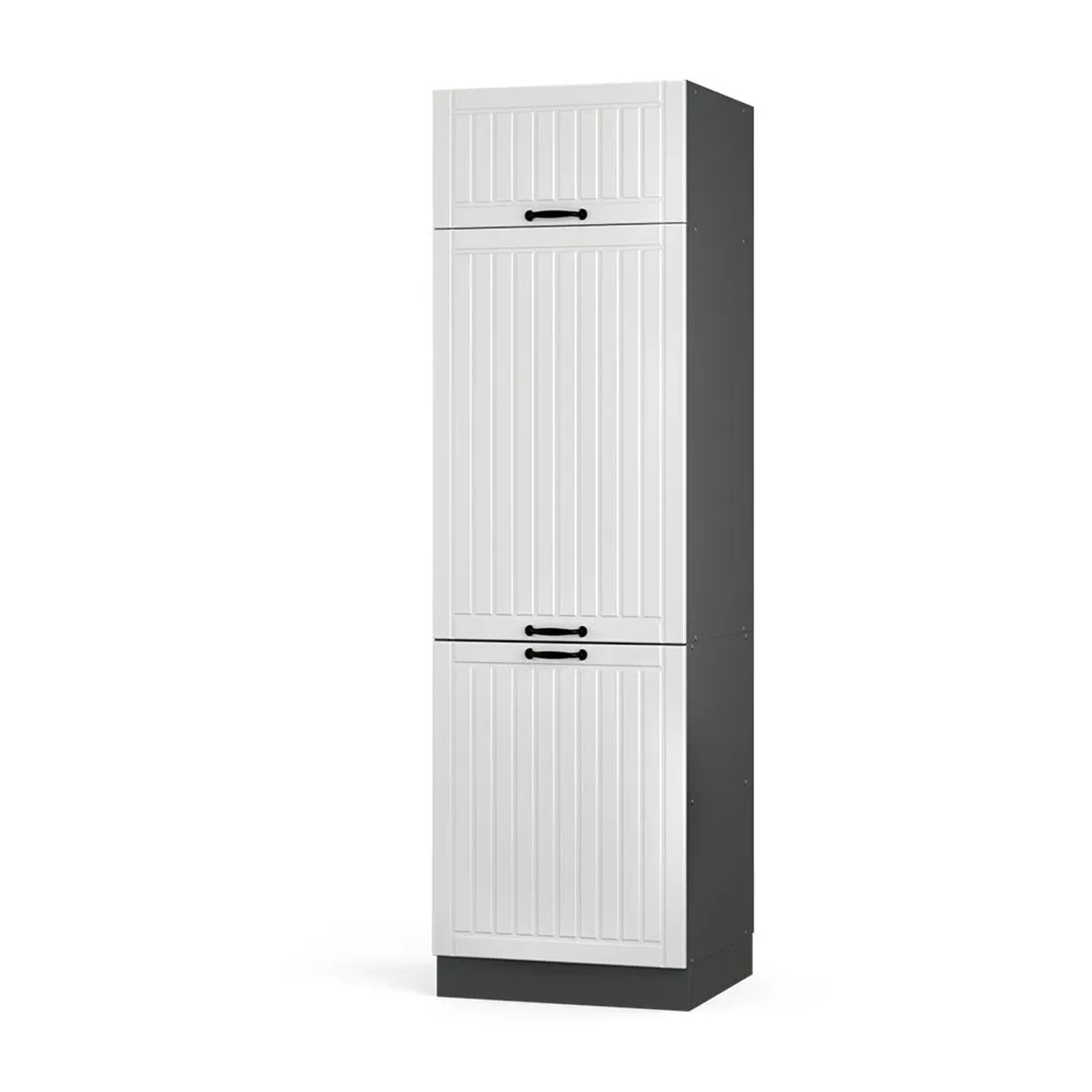Vicco Kühlumbauschrank Fame-Line Hochschrank für die Küche Weiß Landhaus Anthrazit 60 cm