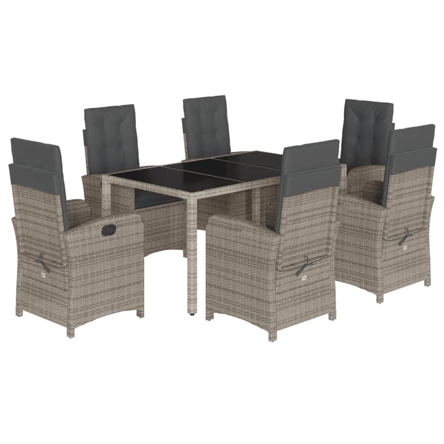 vidaXL 7-Tlg Garten-Essgruppe mit Kissen Grau Poly Rattan 3212217 günstig online kaufen