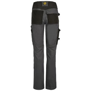 Graue Hans Schäfer Workwear Bundhose Amazone für Damen, Rückansicht. Robuste Arbeitshose mit Cordura-Verstärkungen und Taschen.