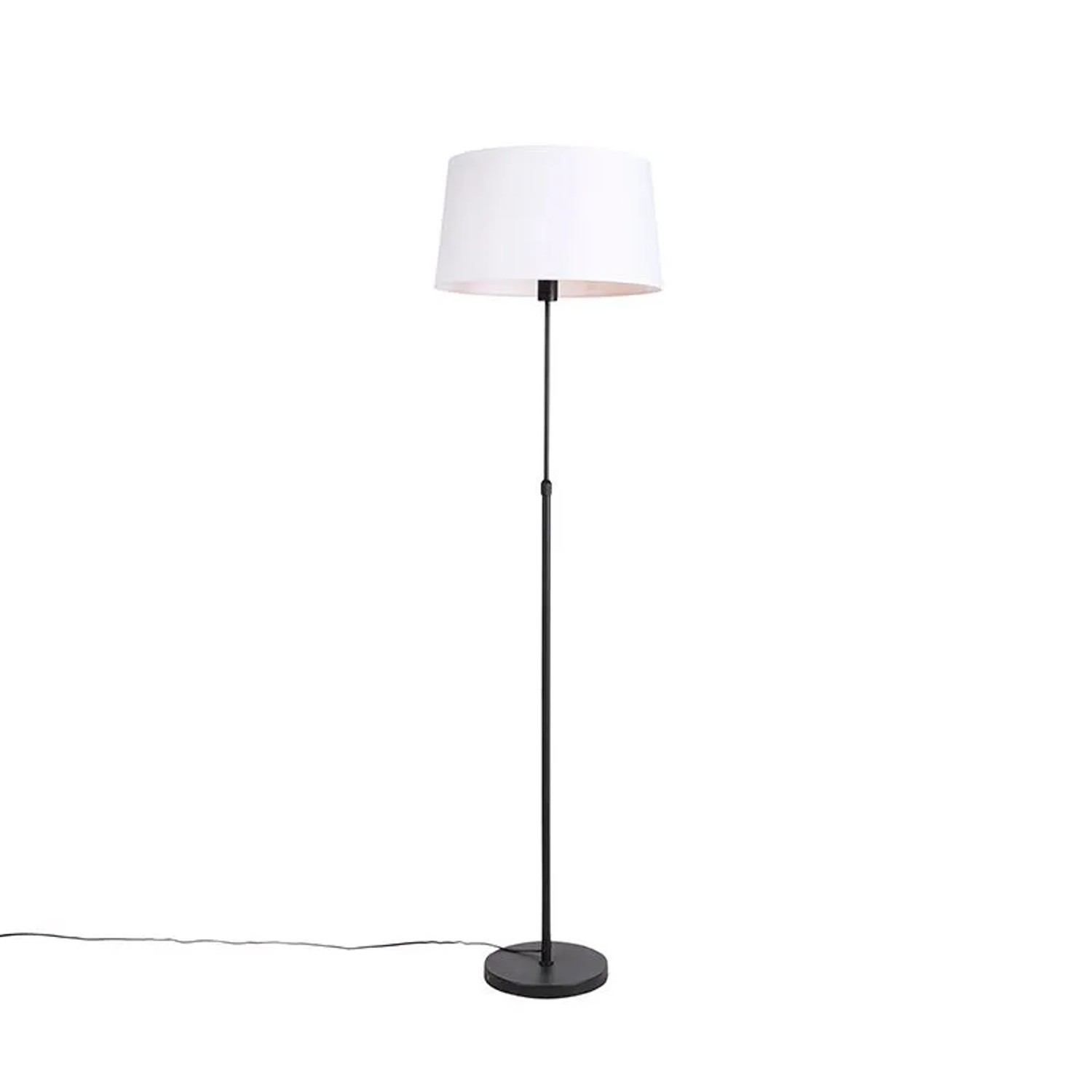 QAZQA Schwarze Stehlampe mit Weißem Leinenschirm 45 cm Verstellbar Parte