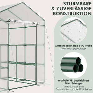 Costway Gewächshaus mit 8 Regalen, PVC-Hülle und Metallstangen.