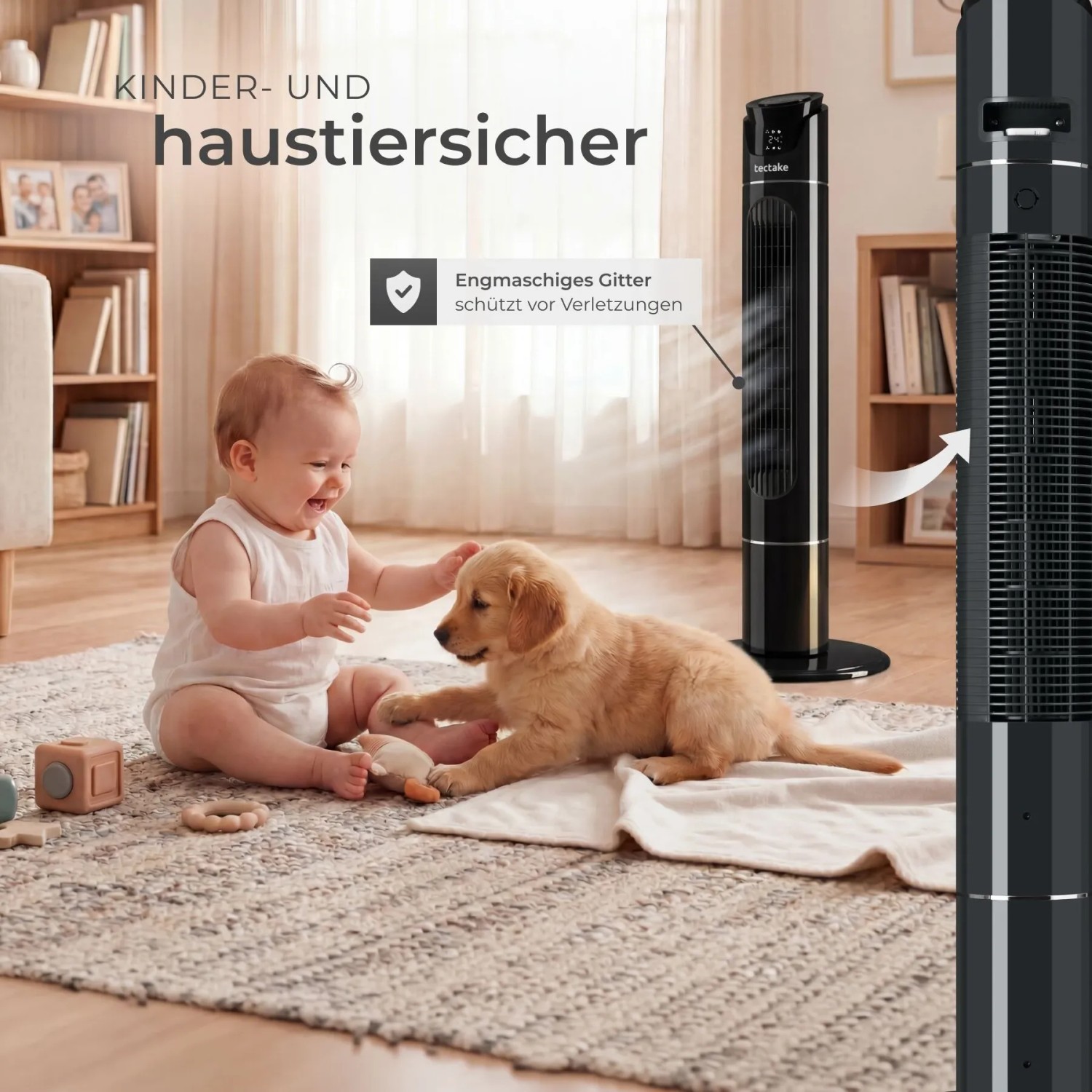 Tectake Turmventilator  Oszillierend 3 Modi und 3 Geschwindigkeitsstufen  31 x 31 x 110 cm Anthrazit_8