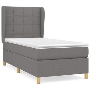 vidaXL Boxspringbett, dunkelgrau, 100x200 cm, Stoffbett mit Matratze und Kopfteil.