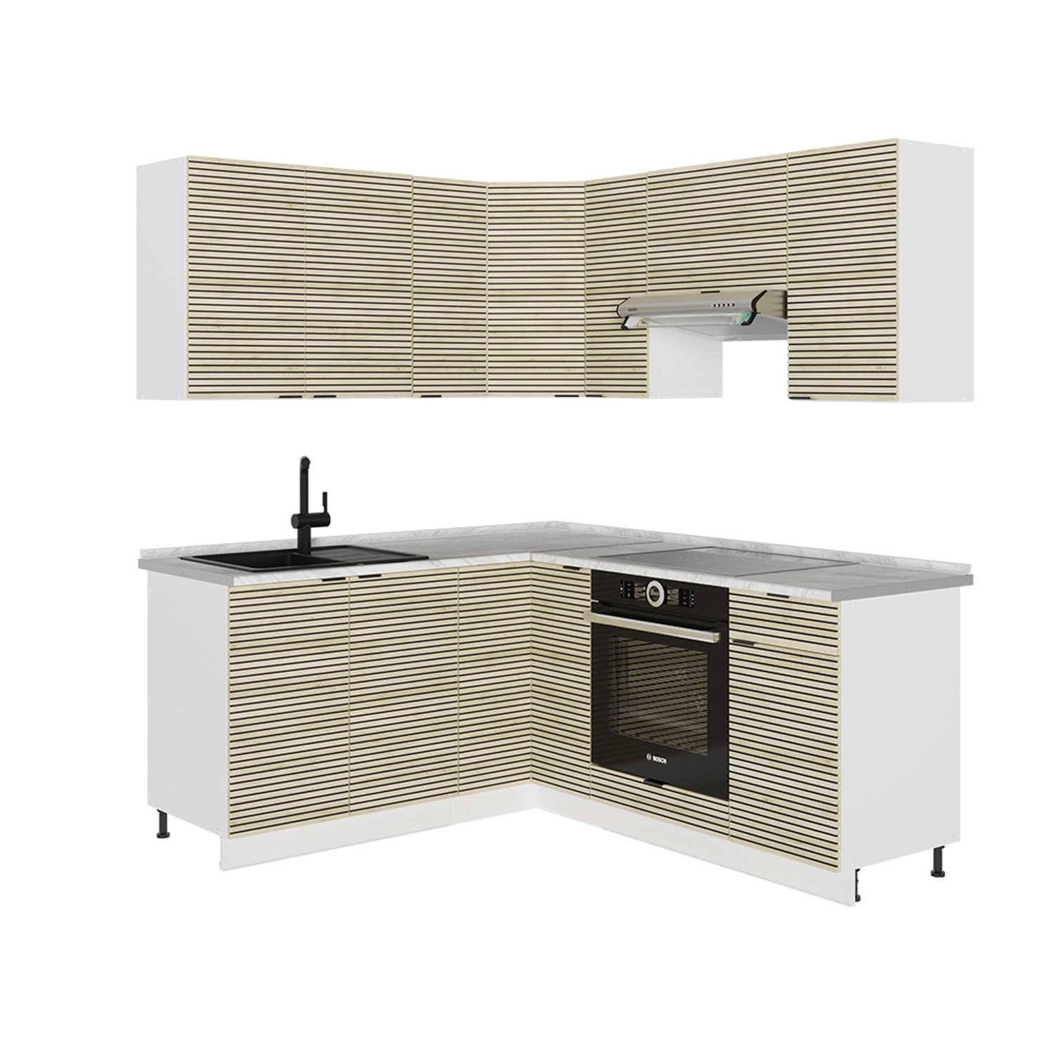 Vicco Fame-Line Eckküche Eiche Paneel/Weiß 160 x 190 cm AP Marmor günstig online kaufen