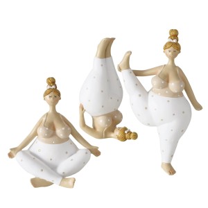 Deko-Figur Yoga Frau, 3-fach sortiert, beige-weiß, 22x9x14cm. Figuren in Yoga-Posen.