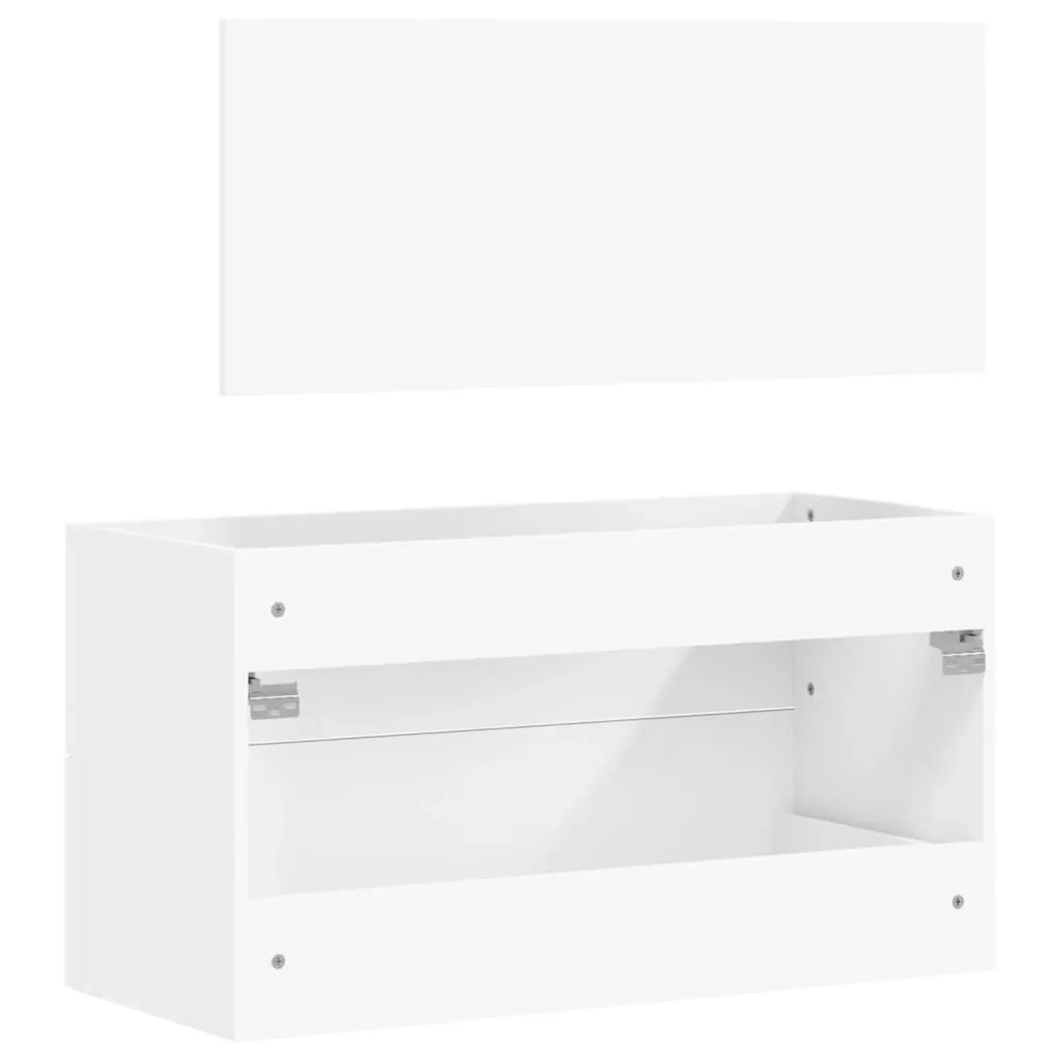 Weißes vidaXL Badmöbel-Set Modell 2: Badschrank und Spiegel aus Holzwerkstoff.