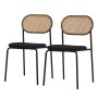 2er Set Esszimmerstühle Schwarz mit Rattanlehne und gepolstertem Sitz.