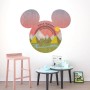 Selbstklebende Komar Fototapete: Mickey Mouse Kopf mit Berglandschaft und Regenbogen.